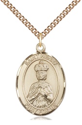 [7046GF/24GF] 14kt Gold Filled Saint Henry II Pendant on a 24 inch Gold Filled Heavy Curb chain