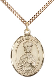 [7046GF/24GF] 14kt Gold Filled Saint Henry II Pendant on a 24 inch Gold Filled Heavy Curb chain