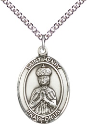 [7046SS/24SS] Sterling Silver Saint Henry II Pendant on a 24 inch Sterling Silver Heavy Curb chain