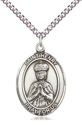 [7046SS/24SS] Sterling Silver Saint Henry II Pendant on a 24 inch Sterling Silver Heavy Curb chain