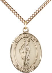 [7048GF/24GF] 14kt Gold Filled Saint Gregory the Great Pendant on a 24 inch Gold Filled Heavy Curb chain