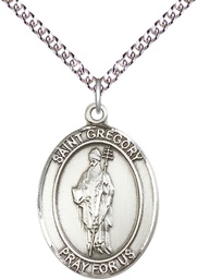 [7048SS/24SS] Sterling Silver Saint Gregory the Great Pendant on a 24 inch Sterling Silver Heavy Curb chain