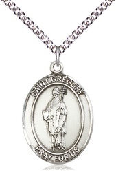 [7048SS/24SS] Sterling Silver Saint Gregory the Great Pendant on a 24 inch Sterling Silver Heavy Curb chain