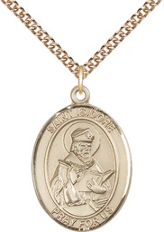 [7049GF/24GF] 14kt Gold Filled Saint Isidore of Seville Pendant on a 24 inch Gold Filled Heavy Curb chain