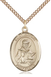 [7049GF/24GF] 14kt Gold Filled Saint Isidore of Seville Pendant on a 24 inch Gold Filled Heavy Curb chain