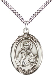 [7049SS/24SS] Sterling Silver Saint Isidore of Seville Pendant on a 24 inch Sterling Silver Heavy Curb chain