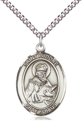 [7049SS/24SS] Sterling Silver Saint Isidore of Seville Pendant on a 24 inch Sterling Silver Heavy Curb chain