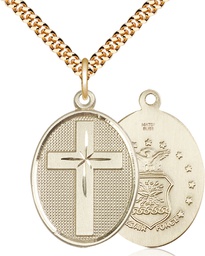 [0783GF1/24G] 14kt Gold Filled Cross Air Force Pendant on a 24 inch Gold Plate Heavy Curb chain
