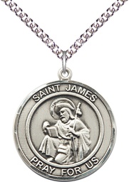 [7050RDSS/24SS] Sterling Silver Saint James the Greater Pendant on a 24 inch Sterling Silver Heavy Curb chain