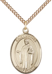 [7052GF/24GF] 14kt Gold Filled Saint Justin Pendant on a 24 inch Gold Filled Heavy Curb chain