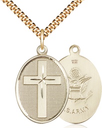 [0783GF2/24G] 14kt Gold Filled Cross Army Pendant on a 24 inch Gold Plate Heavy Curb chain