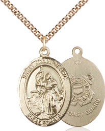 [7053GF3/24GF] 14kt Gold Filled Saint Joan of Arc  Coast Guard Pendant on a 24 inch Gold Filled Heavy Curb chain