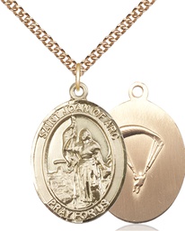 [7053GF7/24GF] 14kt Gold Filled Saint Joan of Arc Paratrooper Pendant on a 24 inch Gold Filled Heavy Curb chain
