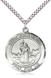 [7053RDSS/24SS] Sterling Silver Saint Joan of Arc Pendant on a 24 inch Sterling Silver Heavy Curb chain