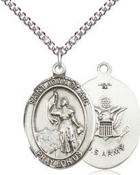 [7053SS2/24SS] Sterling Silver Saint Joan of Arc Army Pendant on a 24 inch Sterling Silver Heavy Curb chain