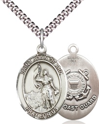 [7053SS3/24S] Sterling Silver Saint Joan of Arc  Coast Guard Pendant on a 24 inch Light Rhodium Heavy Curb chain