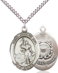 [7053SS3/24SS] Sterling Silver Saint Joan of Arc  Coast Guard Pendant on a 24 inch Sterling Silver Heavy Curb chain