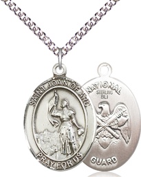 [7053SS5/24SS] Sterling Silver Saint Joan of Arc National Guard Pendant on a 24 inch Sterling Silver Heavy Curb chain