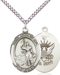 [7053SS6/24SS] Sterling Silver Saint Joan of Arc Navy Pendant on a 24 inch Sterling Silver Heavy Curb chain