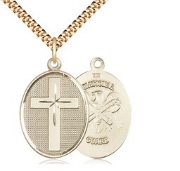 [0783GF5/24G] 14kt Gold Filled Cross National Guard Pendant on a 24 inch Gold Plate Heavy Curb chain