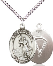 [7053SS7/24SS] Sterling Silver Saint Joan of Arc Paratrooper Pendant on a 24 inch Sterling Silver Heavy Curb chain