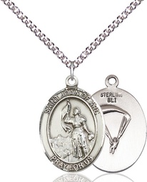 [7053SS7/24SS] Sterling Silver Saint Joan of Arc Paratrooper Pendant on a 24 inch Sterling Silver Heavy Curb chain