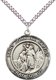 [7054RDSS/24SS] Sterling Silver Saint John the Baptist Pendant on a 24 inch Sterling Silver Heavy Curb chain