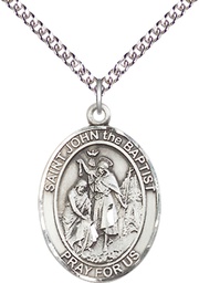 [7054SS/24SS] Sterling Silver Saint John the Baptist Pendant on a 24 inch Sterling Silver Heavy Curb chain