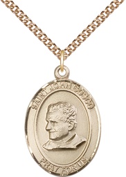 [7055GF/24GF] 14kt Gold Filled Saint John Bosco Pendant on a 24 inch Gold Filled Heavy Curb chain