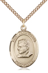 [7055GF/24GF] 14kt Gold Filled Saint John Bosco Pendant on a 24 inch Gold Filled Heavy Curb chain