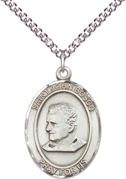 [7055SS/24SS] Sterling Silver Saint John Bosco Pendant on a 24 inch Sterling Silver Heavy Curb chain