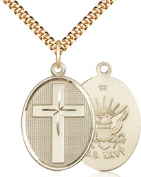 [0783GF6/24G] 14kt Gold Filled Cross Navy Pendant on a 24 inch Gold Plate Heavy Curb chain