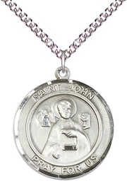 [7056RDSS/24SS] Sterling Silver Saint John the Apostle Pendant on a 24 inch Sterling Silver Heavy Curb chain