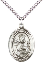 [7056SS/24SS] Sterling Silver Saint John the Apostle Pendant on a 24 inch Sterling Silver Heavy Curb chain