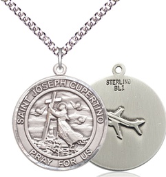 [7057RDSS/24SS] Sterling Silver Saint Joseph of Cupertino Pendant on a 24 inch Sterling Silver Heavy Curb chain