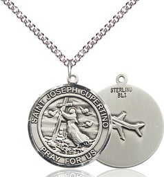[7057RDSS/24SS] Sterling Silver Saint Joseph of Cupertino Pendant on a 24 inch Sterling Silver Heavy Curb chain