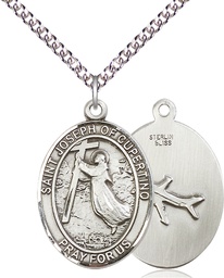 [7057SS/24SS] Sterling Silver Saint Joseph of Cupertino Pendant on a 24 inch Sterling Silver Heavy Curb chain