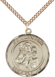 [7058RDGF/24GF] 14kt Gold Filled Saint Joseph Pendant on a 24 inch Gold Filled Heavy Curb chain