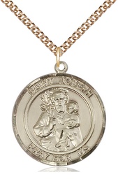 [7058RDGF/24GF] 14kt Gold Filled Saint Joseph Pendant on a 24 inch Gold Filled Heavy Curb chain