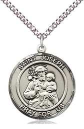 [7058RDSS/24SS] Sterling Silver Saint Joseph Pendant on a 24 inch Sterling Silver Heavy Curb chain