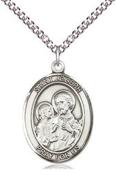 [7058SS/24SS] Sterling Silver Saint Joseph Pendant on a 24 inch Sterling Silver Heavy Curb chain