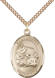 [7059GF/24GF] 14kt Gold Filled Saint Joshua Pendant on a 24 inch Gold Filled Heavy Curb chain