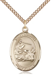 [7059GF/24GF] 14kt Gold Filled Saint Joshua Pendant on a 24 inch Gold Filled Heavy Curb chain
