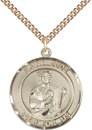 [7060RDGF/24GF] 14kt Gold Filled Saint Jude Pendant on a 24 inch Gold Filled Heavy Curb chain