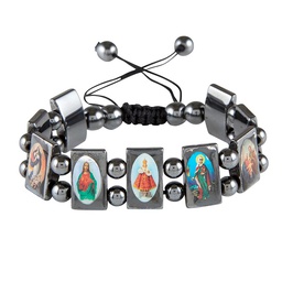 [BK-12012] Catholic Hematite Saints Stretch Bracelet