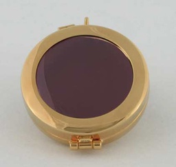 [K-135L] Relic Holder.  24k gold plated, hinged see-through display cover.  Gift boxed.  2-1/8? dia. x 1/2?.