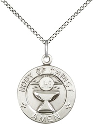 [2094SS/18SS] Sterling Silver Body of Christ Pendant on a 18 inch Sterling Silver Light Curb chain