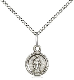 [2342SS/18SS] Sterling Silver Miraculous Pendant on a 18 inch Sterling Silver Light Curb chain