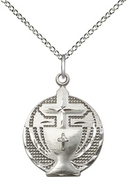 [2530SS/18SS] Sterling Silver Communion Pendant on a 18 inch Sterling Silver Light Curb chain