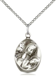 [3000SS/18SS] Sterling Silver Madonna &amp; Child Pendant on a 18 inch Sterling Silver Light Curb chain